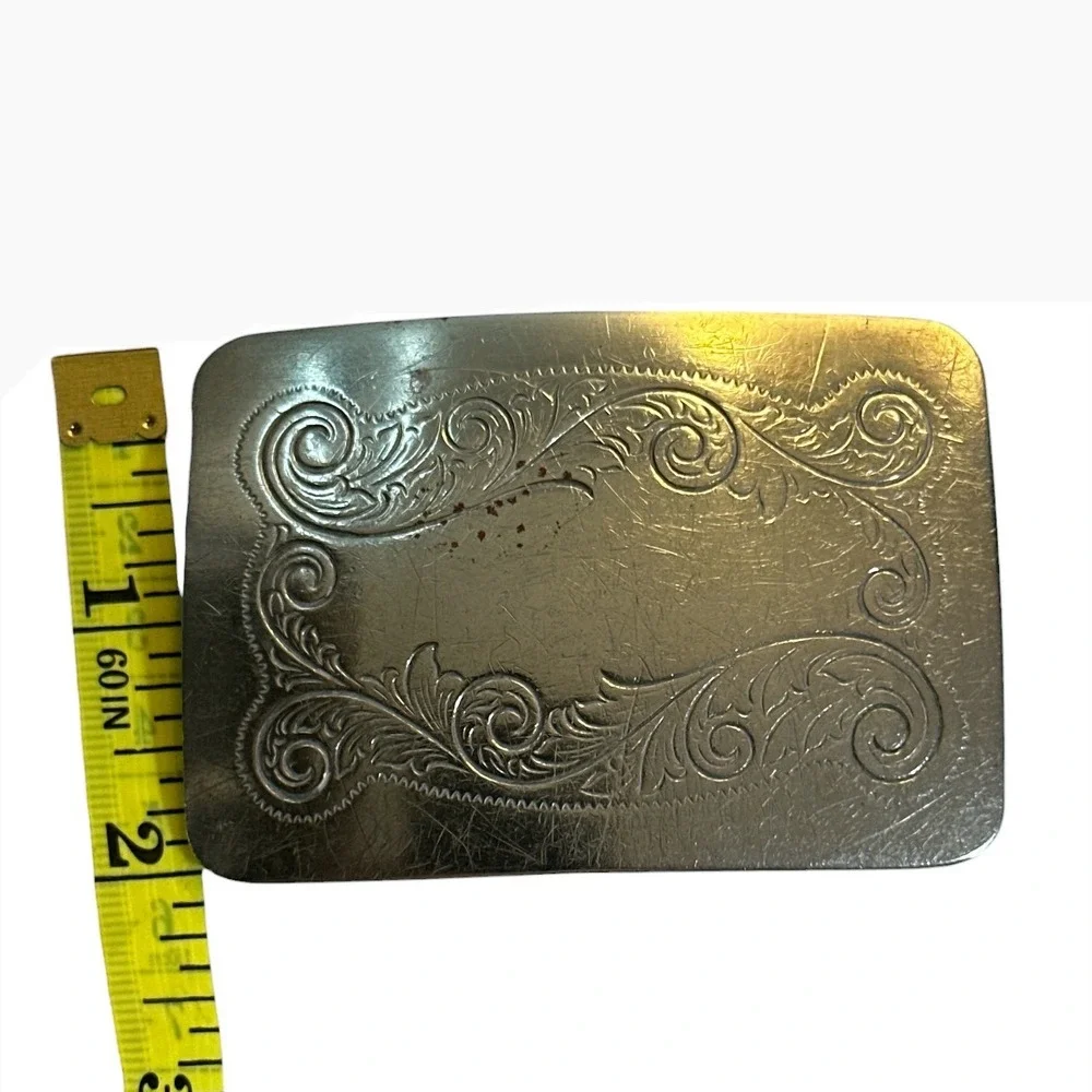 Vintage Lyntone Co Oklahoma City Nickel Silver Engraved Buckle